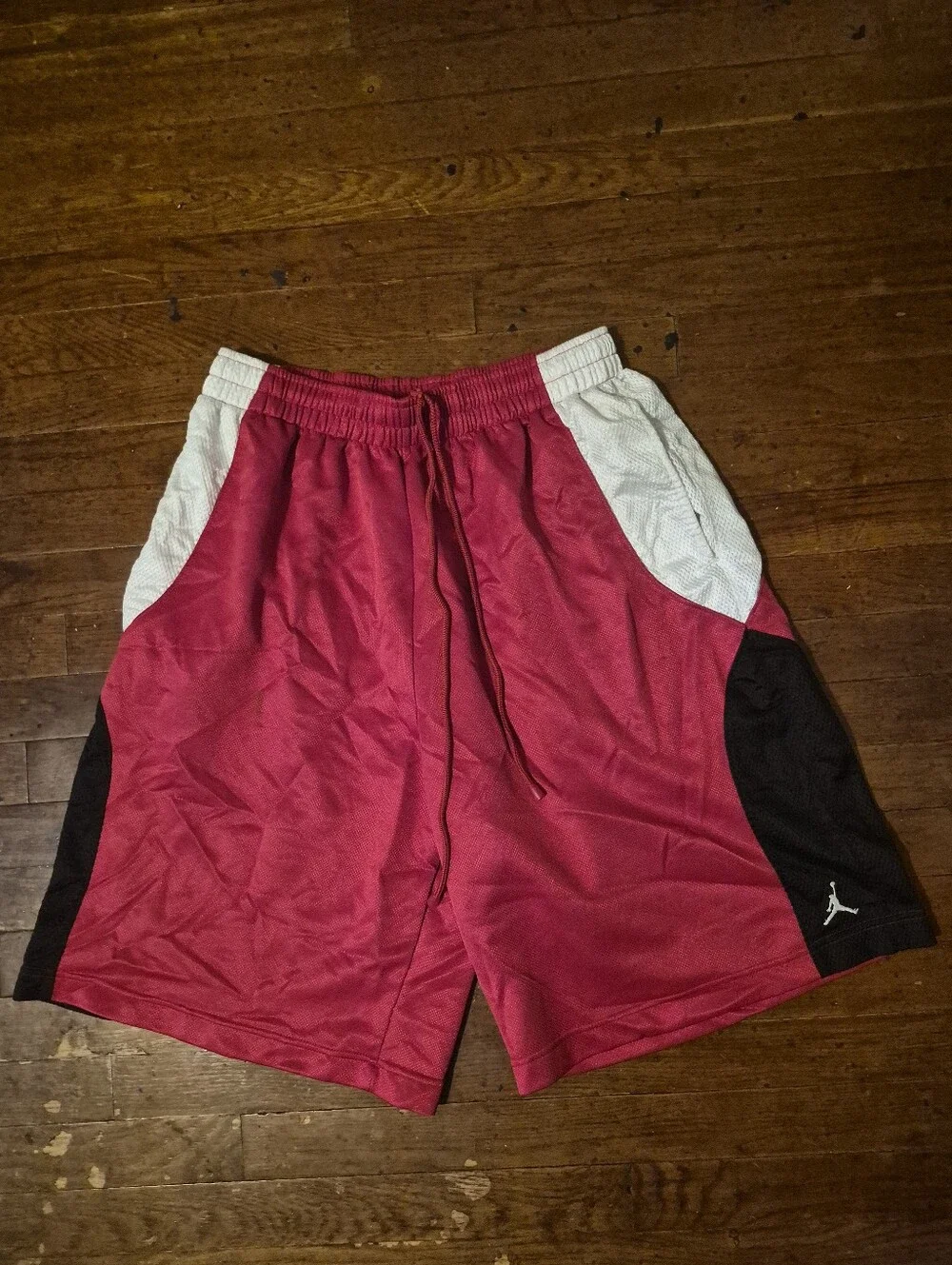 Jordan Men's Sz XL Red Athletic Basketball Shorts with White & Black Panels